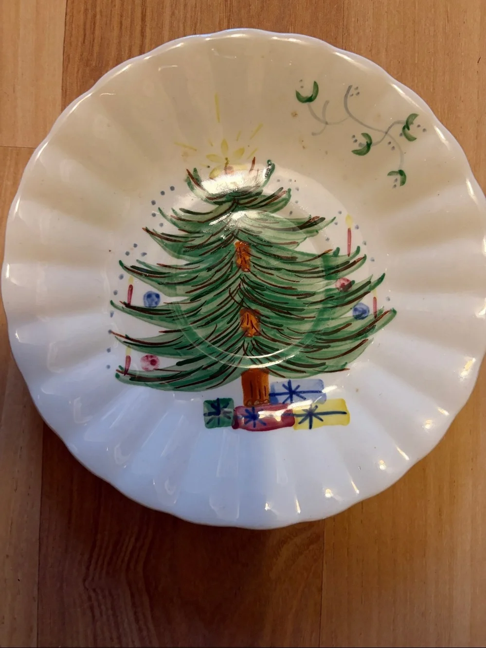 Vintage Holiday Christmas Small hand painted Plates with 2 different designs